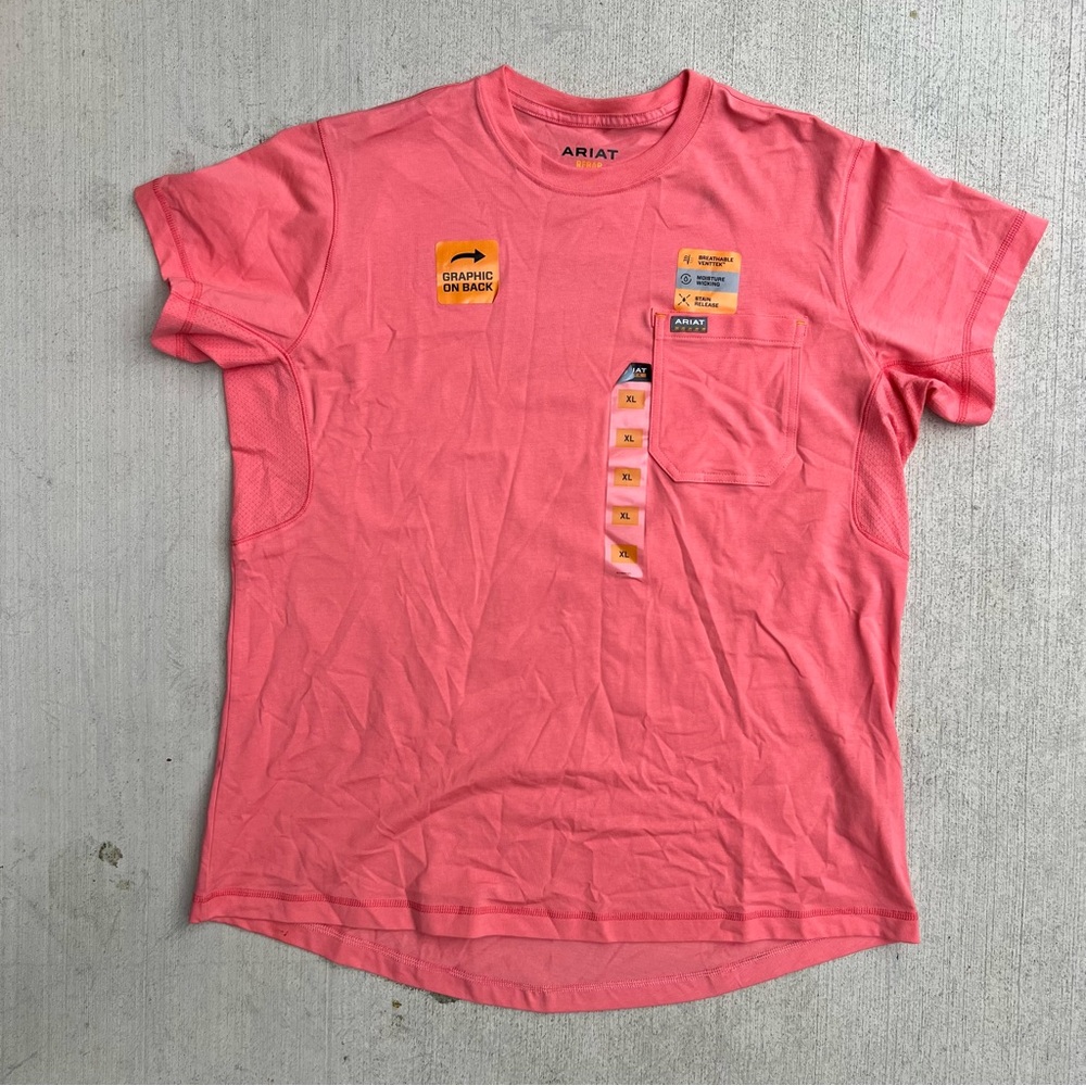 NWT Ariat Work Rebar Pocket T Shirt XL Coral Graphic Double Down VentTek Mens